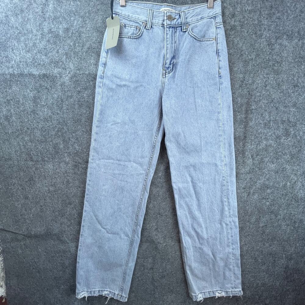 Own Feature Colour Jeans Women Small Straight Fray‎ Vintage Denim Pants Ice Blue